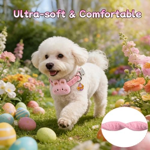 Cute Easter Dog Collar for Puppy Small Medium Large Dogs with Removable Bunny/Rabbit, Pink Girl Dog Collar for Easter, Birthday, Wedding, Daily Wear and Photoshoots (Easter, S: for Small Dog) - Thumbnail 3