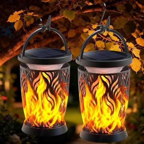 Solar Lanterns Outdoor Waterproof ,2 Pack Flickering Solar Flame Lights Upgraded Hanging Flame Lantern Pathway Torch Light Table Lamp, Auto On/ Off Porch Yard Gifts (1 Lighting Mode) - Image 1