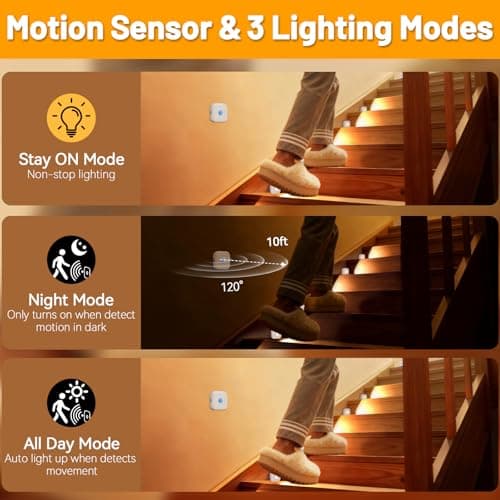 6 Pack Motion Sensor Stair Lights with 2 Separate Sensors-50FT Wall-Penetrating Remote & All Lights On Together,3CCT&Dimmable Step Lights,Wireless Stick On Lights for Hallway,Basement,Bathroom - Thumbnail 6