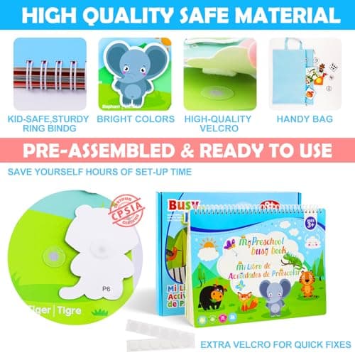 Spanish & English Bilingual Montessori Books for Toddlers 3-4-5, Pre-Assembled Reusable Sticker Activities Toy for Kids to Learn Spanish - Speech Therapy Easter Gifts for Kid - Juguetes Para Niñas - Thumbnail 5