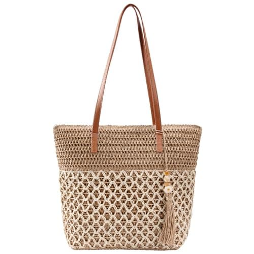 iSamzan Straw Tote Bag for Women: Handwoven Beach Purse with Cutout Design for Travel & Pool Day - Image 1