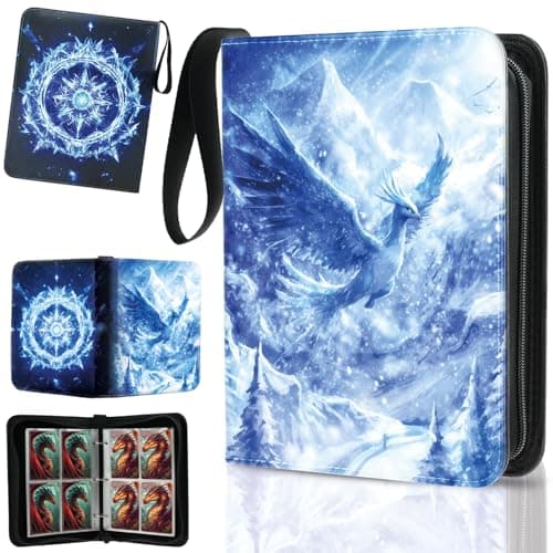 Trading Card Binder 4 Pocket, Fits 400 Cards with 50 Removable Sleeves, Portable TCG Album Folder for Standard Size Game Cards, Sports Card Holder Book for Collectors, Frostwing - Image 1