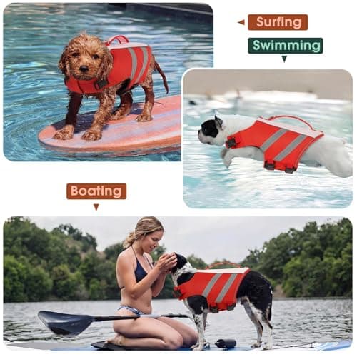 Kuoser Dog Life Jacket, High Flotation Dog Life Vest for Swimming & Boating, Adjustable Dogs Swim Vest with Rescue Handle, XS-XXL Reflective High Visibility Lifejacket for Small Medium Large Dogs - Thumbnail 2