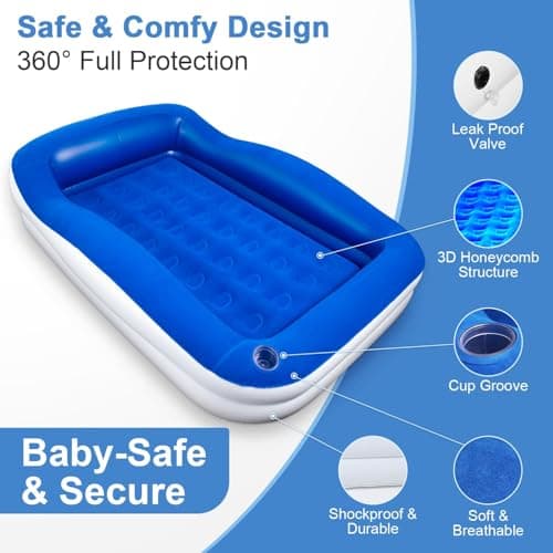 LOREINTA Inflatable Toddler Travel Bed – Portable Toddler Bed with Safety Bumpers, Toddler Floor Bed for Travel, Camping, Sleepovers – Kids Blow Up Bed with Pump & Carry Bag - Thumbnail 3