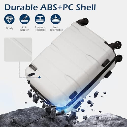 Coolife Expandable Large Checked Luggage Hardside PC+ABS Suitcase with TSA Lock, Lightweight Rolling Carry On with Spinner Wheels(White, 28in) - Thumbnail 3