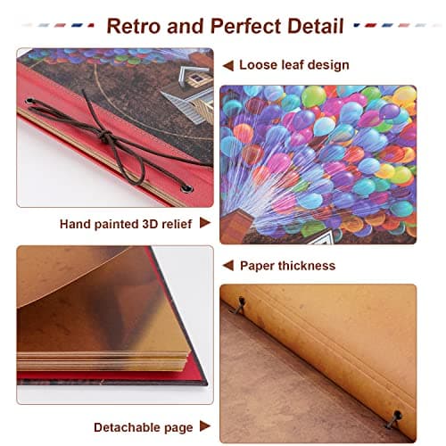 JIMBON Big Adventure Book 12x12 Inch Scrapbook Photo Album, 60 Pages, 3D Retro Embossed Letter Hardcover Movie Up Travel Journal Memory Book For Couples, Best Friend Gift - Thumbnail 5
