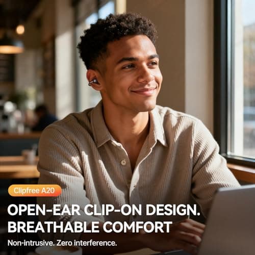 Kinglucky ClipFree A20 Open-Ear Earbuds, Secure & Comfort Fit, Premium Sound Clip-On Earbuds with Digital Display, 45H Playtime Bluetooth 6.0 Wireless Headphones, IP55 Waterproof for Running, Black - Thumbnail 2