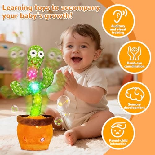 Dancing Talking Cactus Toy, Baby Singing Recording Mimicking Cactus Toy, Repeats What You Say, Musical Interactive Infant Toddler Toys for 1 Year Old Boys Girls, Baby Easter Basket Stuffers Gifts - Thumbnail 6