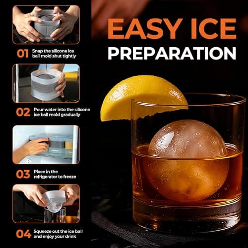 FINENUT Silicone Ice Ball Maker Mold 4 Pack, 2.5 Inch Large Sphere, BPA-Free Easy Release for Whiskey, Bourbon,Cocktails & Home Bars - Thumbnail 5