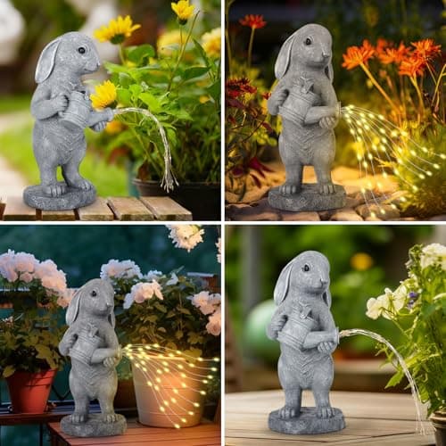 VOFSTAND Garden Statues Rabbit Statue with Solar LED Light, Ideal Gifts for Friends or Family's Birthday, Outdoor Decorations for Yard - Thumbnail 6