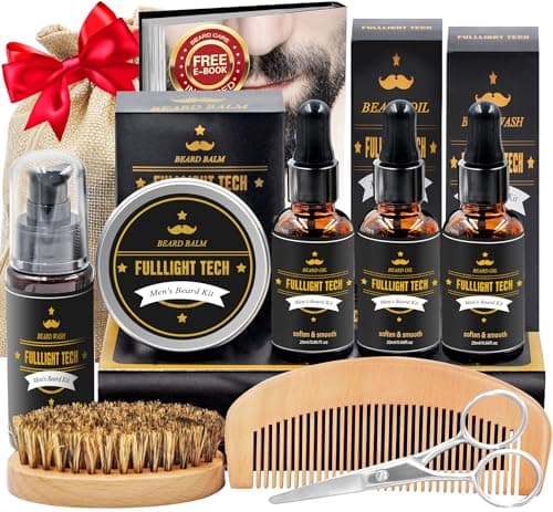 Beard Kit for Men Grooming & Care W/3 Pack Beard Oil, Wash, Balm, Comb, Brush, Scissors,Anniversary Valentines Birthday Fathers Gifts Idea for Husband Him Boyfriend Dad Men Christmas Stocking Stuffers - Image 1