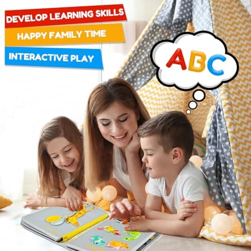 Qizfun Busy Board Montessori Toy for Toddlers, Educational Sensory Learning Toy for Fine Motor Skills, Preschool Travel Toy for Airplane & Car, Gifts for Boys and Girls - Thumbnail 6