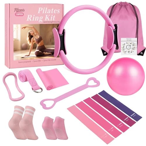Floranis Pilates Essentials Kit at Home, Ring and Ball Pilate Workout Equipment Set for Women, Magic Circle with 5 Resistance Bands Premium Accessories Kits for Starter Toning Workouts - Image 1