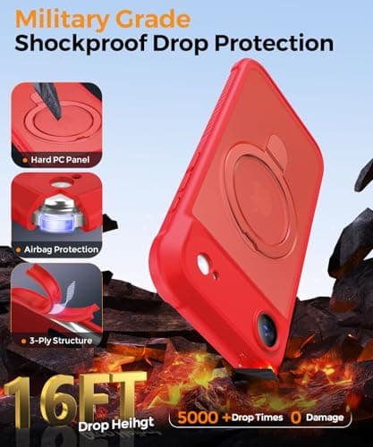 MOCCA Design for iPhone Air Case, Compatible with Magsafe [Premium Invisible Magnetic Ring Stand] [Military Drop Protection] Full Camera Guard Translucent Matte Slim Phone Cover 6.5",Red - Thumbnail 5