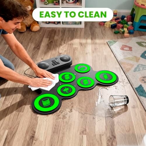 Electric Drum Set with Dual Speaker, Electronic Drum Pad and Sticks Kit Supports REC, Portable Roll Up Drums Practice Pad - Thumbnail 3