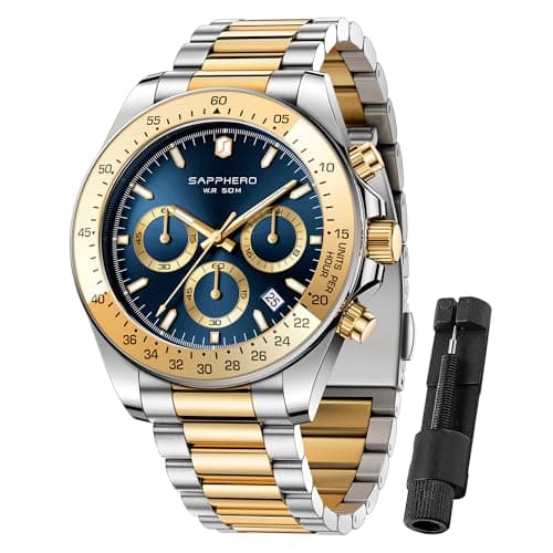 SAPPHERO Mens Watches Stainless Steel Analog Quartz Chronograph Waterproof Men's Wrist Watches Business Classic Fashion Dress Watch with Calendar Gifts for Men - Image 1