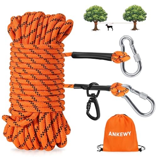 Dog Tie Out Cable for Camping 50ft, Dog Runner for Yard Hold up to 350lbs, Portable Dog Camping Essentials for Outside - Image 1