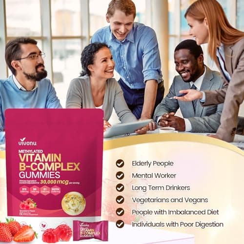 Vitamin B Complex Gummies, 6000 mcg Methylated Vitamin B12, with B6 B1, B2, B3, B5, B7, Methylfolate, Vitamins A C D E, Vegan, Non GMO, Methylated B Complex Vitamin - 60 Gummies - Thumbnail 5