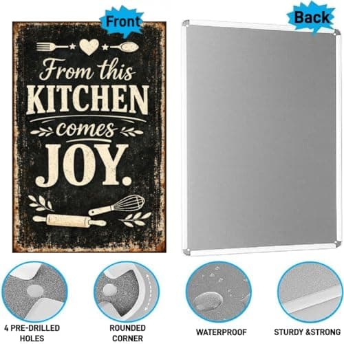 From This Kitchen Comes Joy Vintage Tin Sign Rustic Wall Decor Metal Plaque Farmhouse Baking Cooking Art Pantry Cafe Dining Room 8x12 Inch Pre Drilled Holes Chalkboard Style Typography Home Restaurant - Thumbnail 5