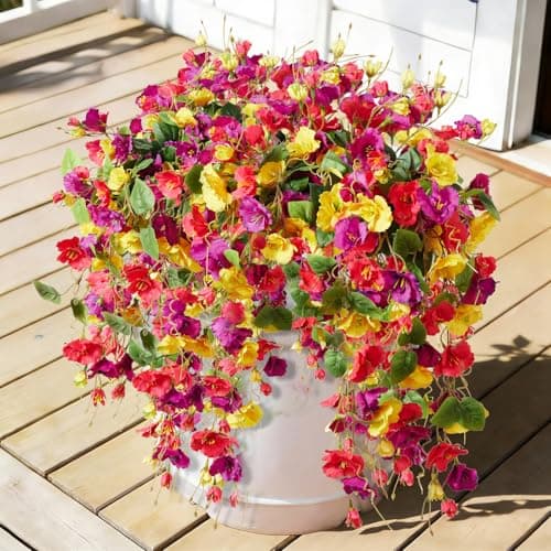 HSTEY 2PCS Spring Artificial Hibiscus Silk Flowers for Outdoors Planter, Fake Hanging Flowers Plants, Summer Long Trailing Vines for Home Patio Garden Balcony Yard Decor UV Resistant - Image 1