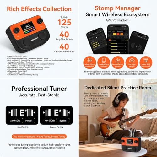 Bullfighter Multi Effects Guitar Pedal Pocket,125 Effects,99 Presets,10 Effect Modules,90s Looper,100 Drum Patterns, 20 IR/NAM Slots,USB Audio/OTG,Rechargeable for Electric Guitar and Bass - Thumbnail 3