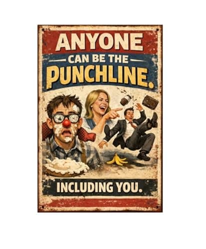 Anyone Can Be the Punchline Metal Tin Sign Funny Retro Humor Quote Wall Decor Pie in Face Banana Slip Prank 8x12 Inch Iron Art Plaque Vintage Laugh Sign - Image 1