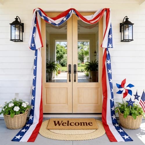 4th of July Decorations - 2 Pack 2x20 FT Patriotic Decorations Bunting Flags with Ribbon Ties - Fourth of July Deals Red White and Blue Independence Day Banner for Indoor Outdoor Decor - Image 1