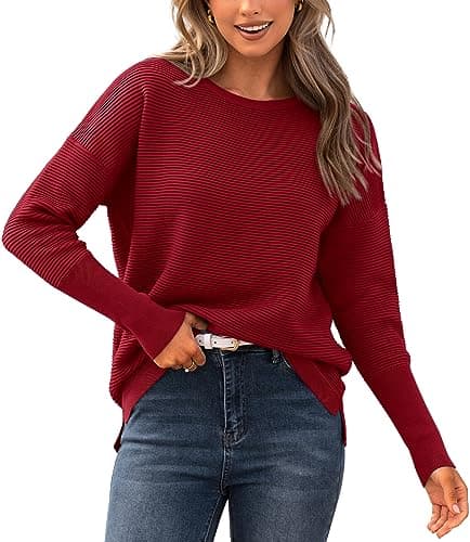 BTFBM Trendy Women Sweater Fall Long Sleeve Crew Neck Knit Sweater Y2k Sweater Christmas Sweater Pullover Tops(Dark Red,X-Large) - Image 1