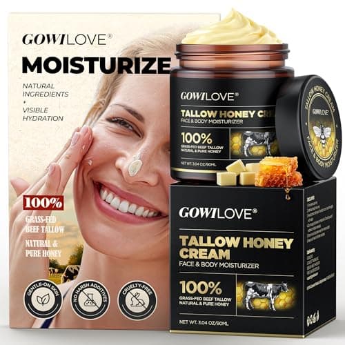 GOWILOVE 12Hr Moisture Lock Beef Tallow for Skin Care, Instant Redness Eraser Tallow and Honey Balm with 6 Botanical Rescue, Dewy Not Oily Face Cream Moisturizer Gift for Women Eczema Rosacea 3.04 Oz - Image 1