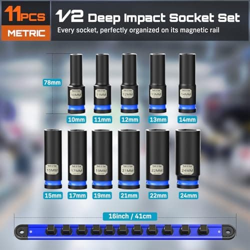 SEESII CR-MO 1/2" Drive Impact Socket Set with Magnetic Organizer, 11pc Deep Metric (10-24mm), 6-Point for Impact Wrench & Ratchet, Professional for Lug Nut, Wheel & Suspension Repair - Thumbnail 3