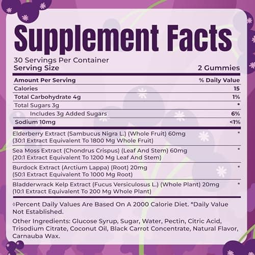 TrueSeaMoss Sea Moss Elderberry Gummies for Adults & Kids – with Burdock Root, Bladderwrack & Magnesium – 60 Gummies (Pouch May Vary) - Thumbnail 2