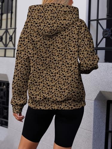 Bellcoco Womens Camo Hoodies Maple Leaf Print Fleece Sweatshirt Long Sleeve Pullover Tops Hooded Fall Winter Clothes Leopard S - Thumbnail 4