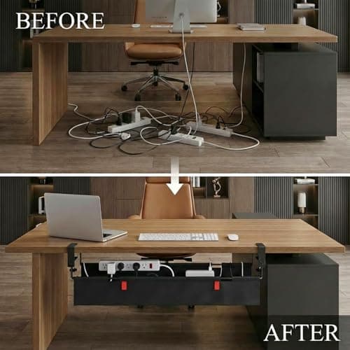 AHOMO,Under Desk Cable Management,No Drill 36",cord organizer,with Silicone Pads (No Scratch!)16 Cable Ties,Washable PE Honeycomb Base,Clamp/Screw Mount-Fits Any Desk 0-2.1",No Stinky Cardboard! Black - Thumbnail 2