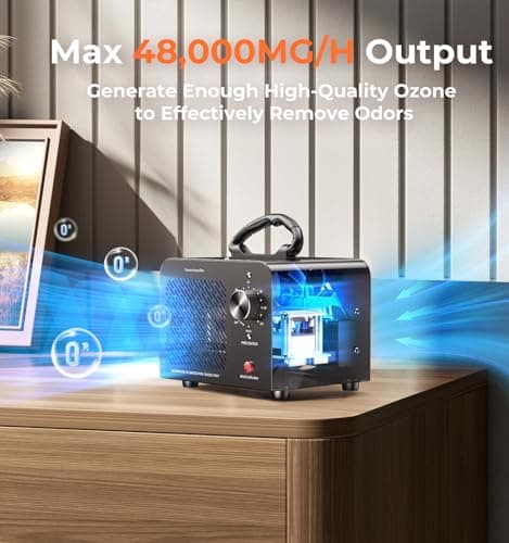 Ozone Generator 48,000mg, Commercial Ozone Machine Odor Removal, High Capacity O3 Ionizer Air Purifier Deodorizer, Portable Mini for Car, Home, Smoke, Pets, Industrial, for 4000 Square Feet -Black - Thumbnail 3