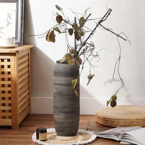 ALMA Black Tall Floor Vase for Pampas Grass, 18'' Gray Extra Large Floor Vase for Home Decor, Big Unique Ceramic Flower Vases for Living Room Floor,Fireplace,Mantel Decoration - Thumbnail 4
