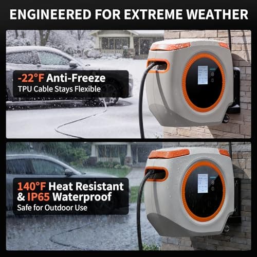 Saunyoto Auto-Retractable Level 1 J1772 EV Charger, NEMA 5-15 Plug (110V 16A), 26FT Ultra-Long Cable, Smart App & Button Control, Portable Wall-Mount Charging Station for J1772 EVs (Grey) - Thumbnail 4