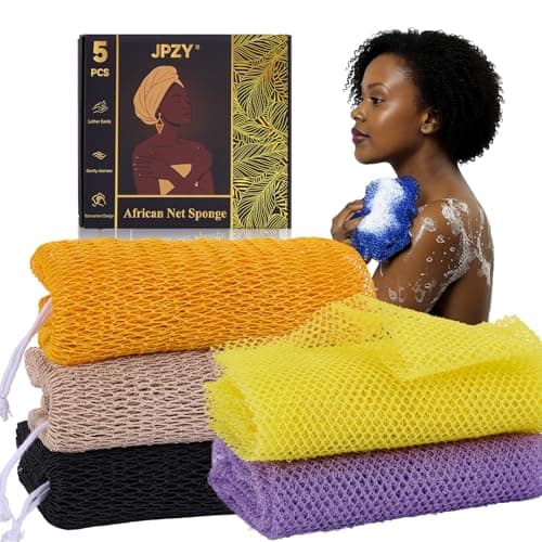 African Net Sponge 5-piece exfoliating Scrub is Suitable for All Skin Types,Bath Sponge for the face and Body, Durable and Gently Exfoliation - Image 1