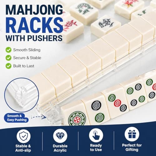 Mahjong Racks with Pushers Set of 4 Pcs, All-in-One Clear Acrylic New Upgraded Detachable American Mahjong Tile Racks, Modern Mahjong Tile Holder with Built-in Pushers, Mahjong Accessories & Gifts - Thumbnail 4
