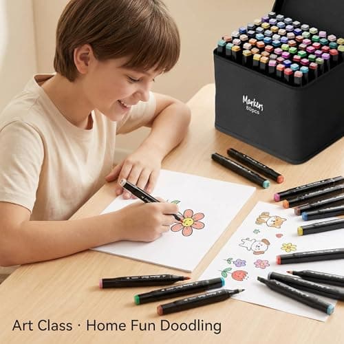 DTXDTech Alcohol Markers 80 Colors,Dual Tip Chisel & Fine Markers Set Waterproof Ink Alcohol Coloring Marker Art Marker Pens for Painting,Note,Marking,White Barrel - Thumbnail 6