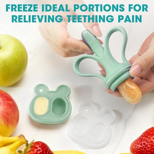 JEXFUN Baby Fruit Feeder & Breastmilk Popsicle Mold Set, Silicone Food Feeder Pacifier for Cooling Relief with 3 Replaceable Pouches, BPA-Free Teething Toy for Safe Infant Self Feeding (Pea Green) - Thumbnail 3
