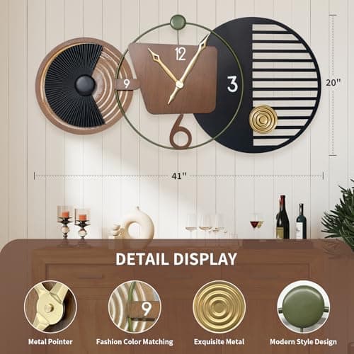 Tiuposr 41x20 Inch Modern Wall Clocks, Large Round Decorative Clock, Silent Non-Ticking Battery Operated Timepiece for Living Room, Bedroom, Office, Entryway - Thumbnail 2