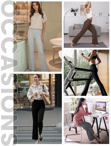 Womens Casual High Waist Flare Lounge Pants Stretchy Modal Bootcut Workout Trousers with Pockets Black - Thumbnail 5