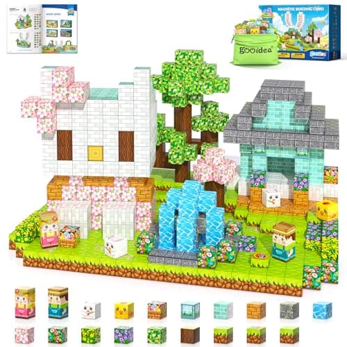 108PCS Magnetic Blocks Kids Magnet Toys, Large 1 inch Building Cubes with Puzzle Panel, Mine Magworld Easter Bunny Garden Building Crafts, Sensory Learning Toys Gift for 3+ Year Old Boys Girls - Image 1