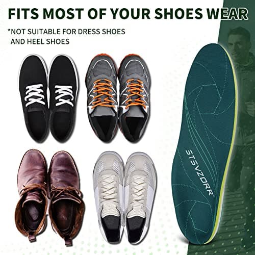 STSVZORR Flat Foot Insole Plantar Fasciitis Pain Relief Arch Support Insert Men Women Shock Absorb Standing All Day (Size 9,length-28cm, Black Green) - Thumbnail 6