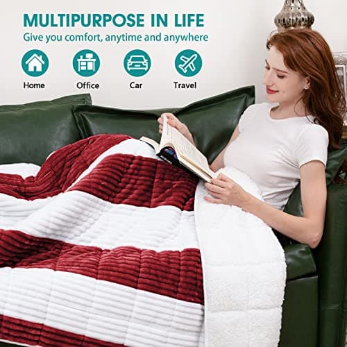 Sherpa Weighted Blanket for Adults 15lbs, 48"x72", Twin Full Size Fuzzy Heavy Throw Blanket for 120-160lbs, Microfiber Soft Thick Big Blankets Weighted Comforter Breathable Gift for Sleeping, Red - Thumbnail 3