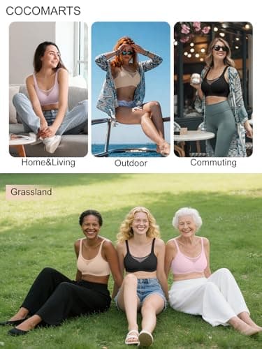 COCOMARTS Jelly Bras for Women No Underwire Push Up V Mesh Seamless Comfort Tshirt Bra Supportive Lift Bralette Everyday Bra Coffee X-Large - Thumbnail 5