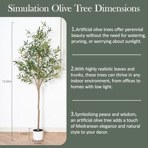 Sillaff Olive Tree 6FT Fake Tree Faux Plants Indoor with Pot Artificial Tree Nearly Natural Olive Branches and Fruits for Living Room Home Office Decorations - Thumbnail 5
