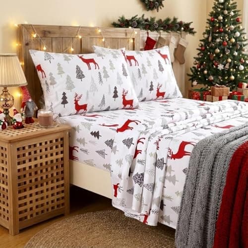 CAROMIO Christmas Sheets Twin, Soft Brushed Microfiber Bed Sheet Set, 16 Inches Deep Pocket Fitted Sheet Winter Holiday Sheets Set (Christmas Pattern, Twin) - Image 1