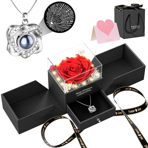 Preserved Red Rose Necklace with I Love You Heart - Forever Flowers Romantic Gifts for Women Mom Wife Girlfriend Grandma, Perfect for Valentine's Day Mother's Day Christmas Anniversary Birthday - Image 1