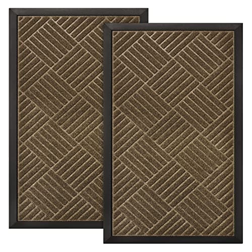 HOMEIDEAS Door Mat Welcome Doormat Outdoor 2 Pack, Rugs for Entryway Front Door Mats, Waterproof Heavy Duty Ultra Thin Rubber Backing Non Slip Floor Entry Mat Shoe Scraper for Doorway 17 x 29.5 Brown - Thumbnail 6